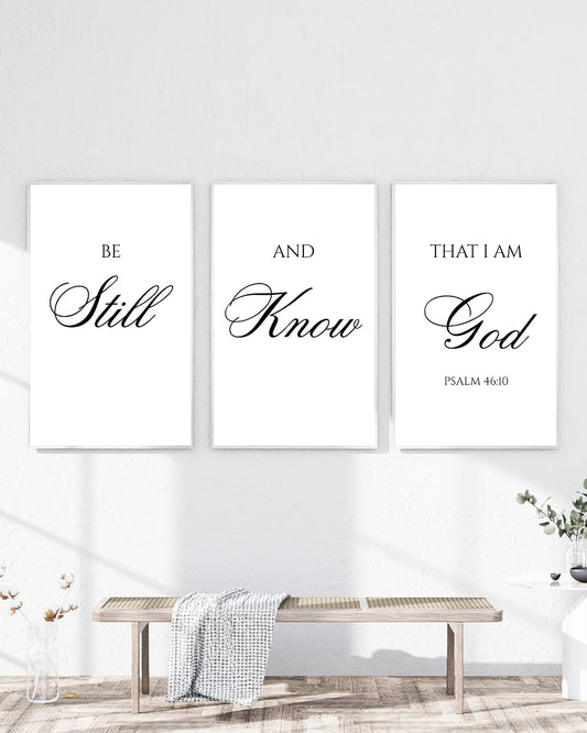 Be Still and Know Wall Art Set – Psalm 46:10 Christian Decor – Minimal Scripture Print (Set of 3)