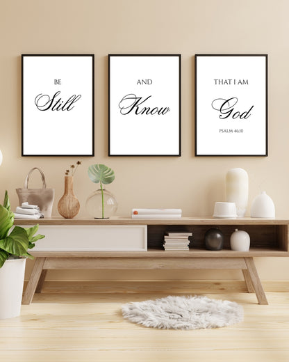 Be Still and Know Wall Art Set – Psalm 46:10 Christian Decor – Minimal Scripture Print (Set of 3)