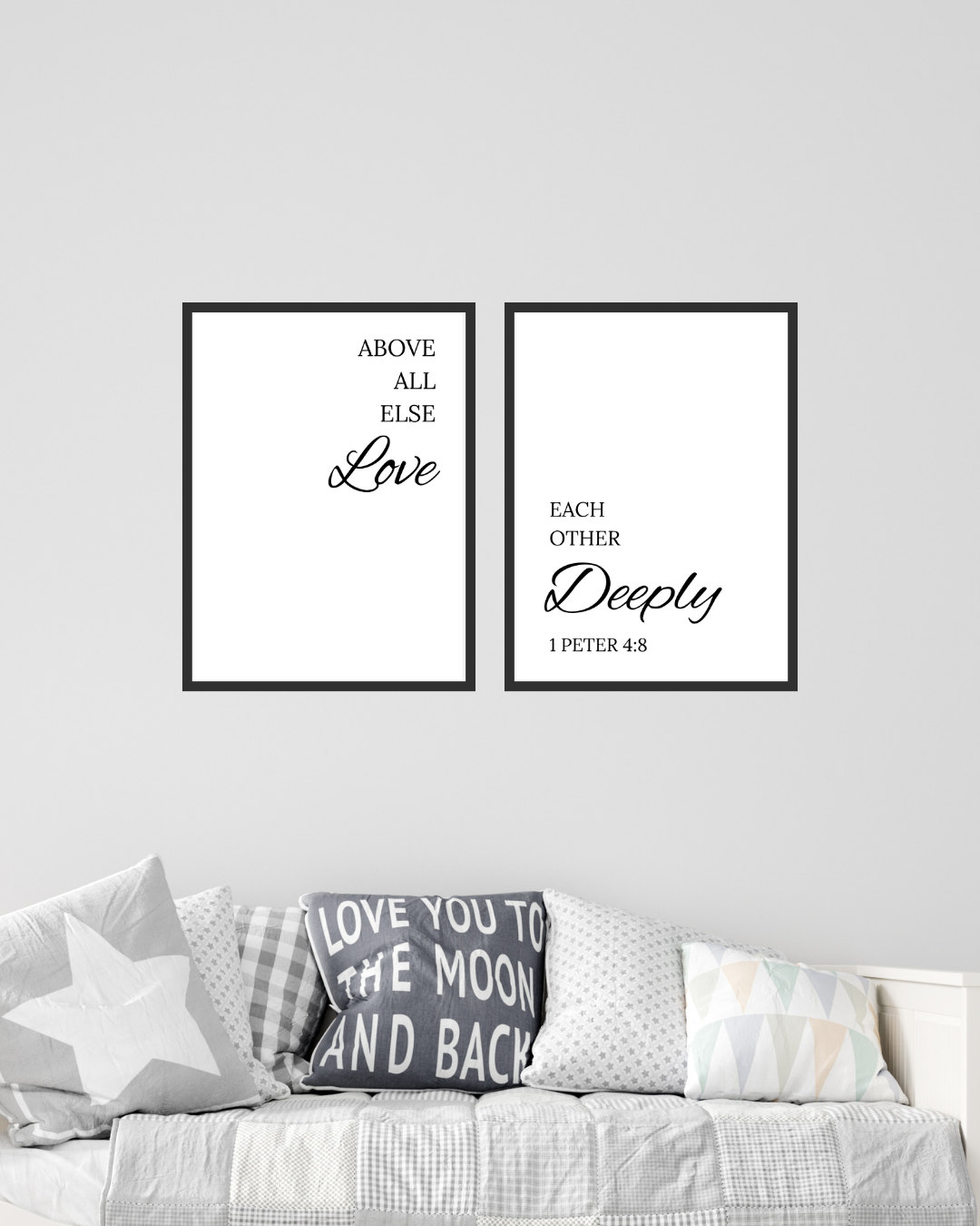 1 Peter 4:8 Wall Art Set of 2 – Above All Else Love Each Other Deeply – Christian Framed Gallery Set