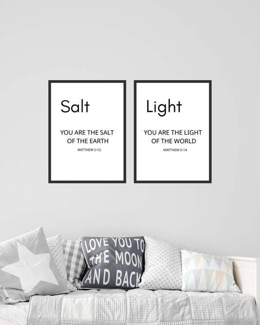 Salt & Light Wall Art Set of 2 – Matthew 5:13-14 Christian Scripture Prints – Modern Minimalist Gallery Set