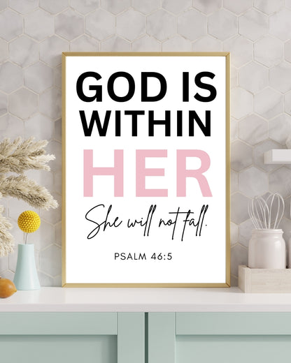 God Is Within Her Wall Art – Psalm 46:5 Christian Print