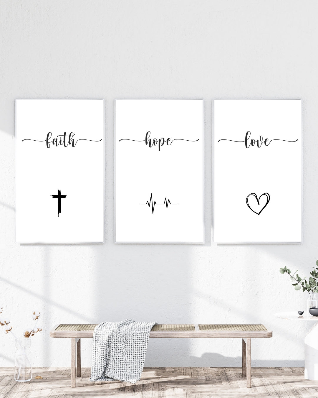 Faith Hope Love Wall Art Set – Minimal Christian Decor – Modern Scripture Print Trio (Set of 3)