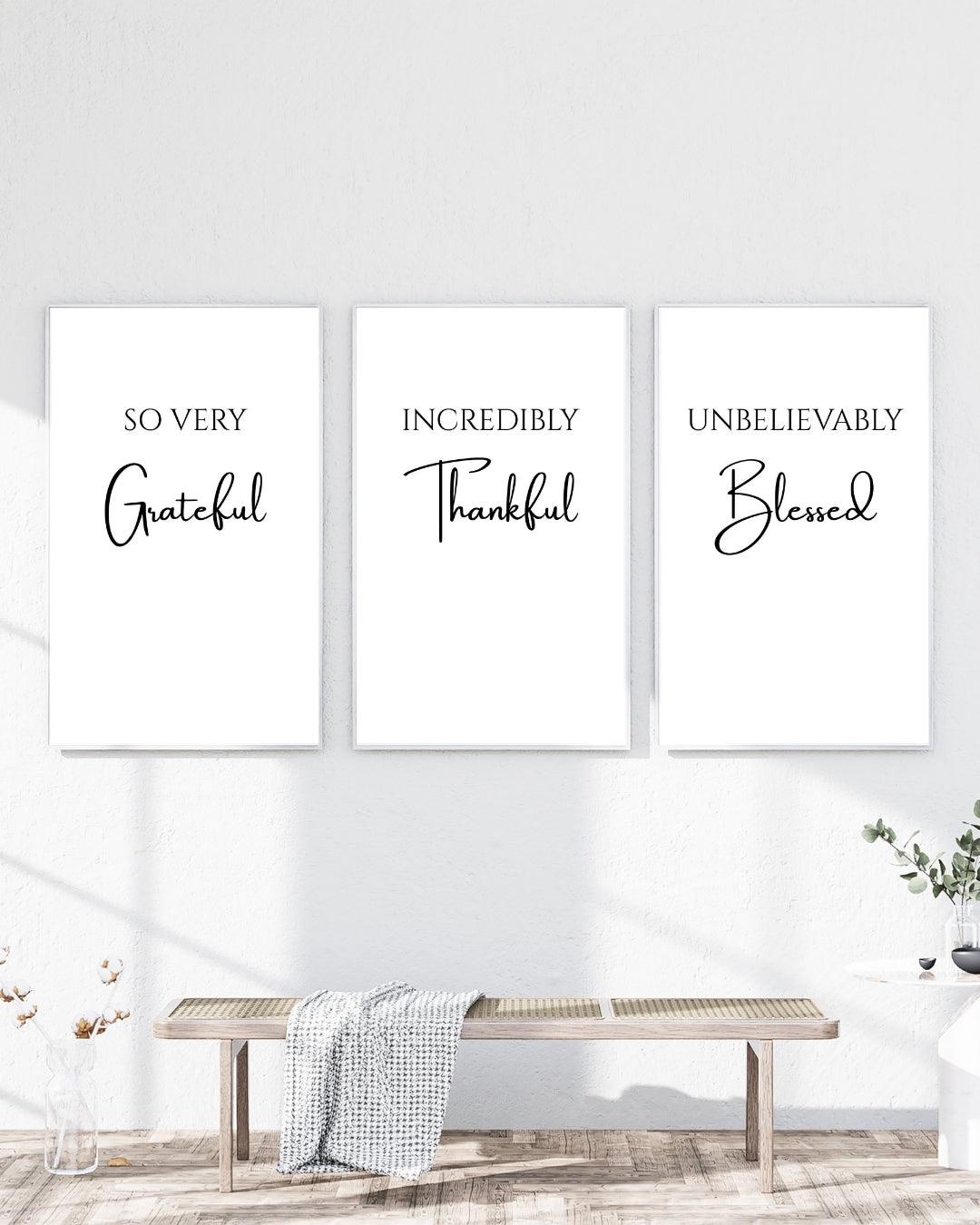Grateful Thankful Blessed Wall Art Set – Minimal Christian Home Decor – Modern Typography Prints (Set of 3)