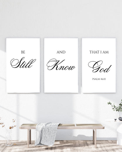 Be Still and Know Wall Art Set – Psalm 46:10 Christian Decor – Minimal Scripture Print (Set of 3)